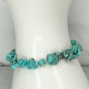 Silver Tone and  Faux Turquoise Beaded Stretch Bracelet